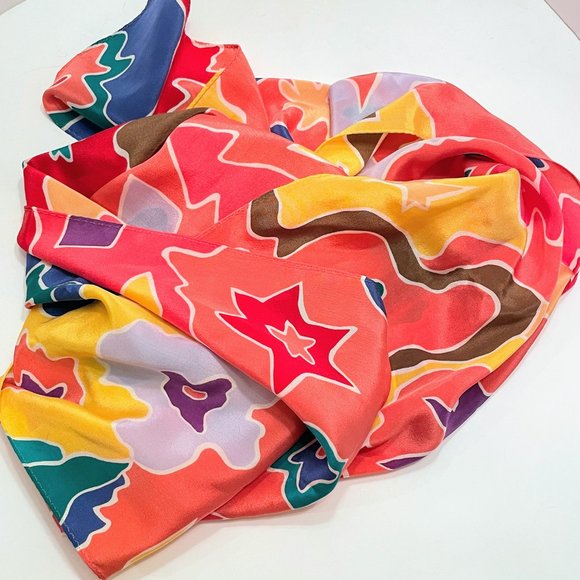 Colorful Abstract Print Silk Rectangular Scarf - Picture 5 of 6